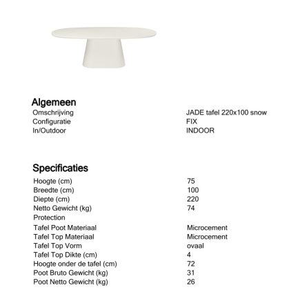 Eettafel Jade 220 x 100 Snow / Imperial - Afbeelding 4
